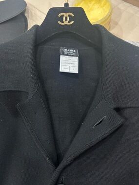 CHANEL Black Pea Coat Button-Front Jacket